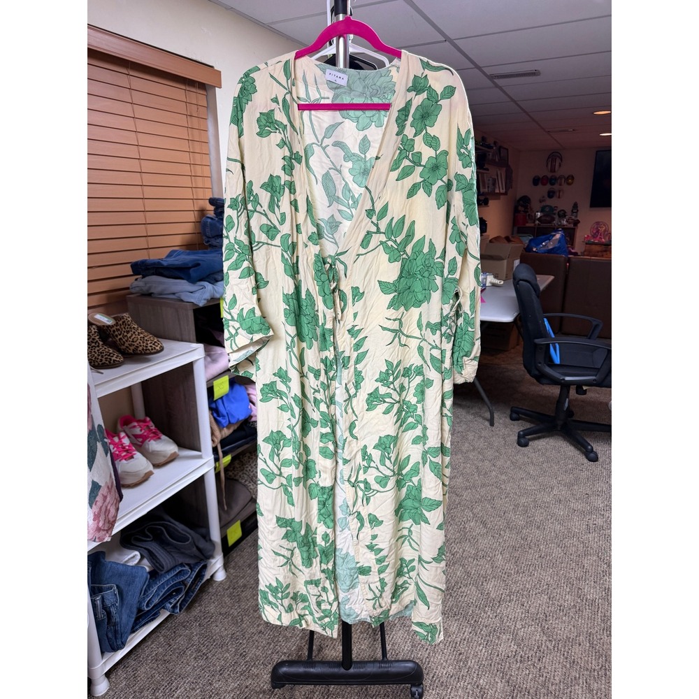 Piyama Floral Wrap Robe Green Cream Botanical Longline Loungewear XL